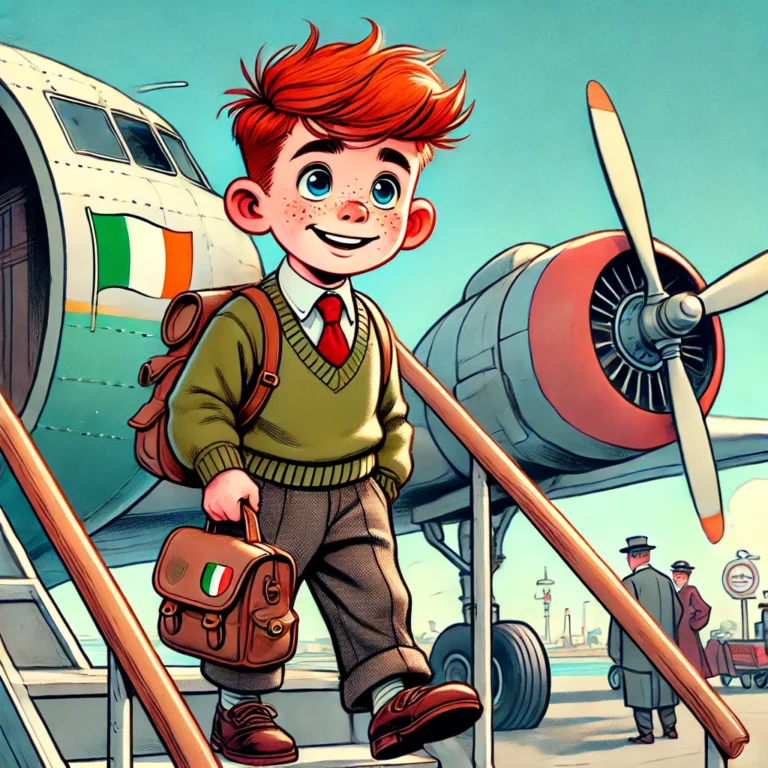 A boy getting off a plane